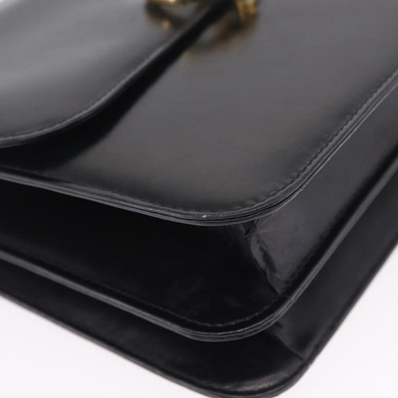 GUCCI Interlocking Shoulder Bag Leather Black Gold Auth ka6844