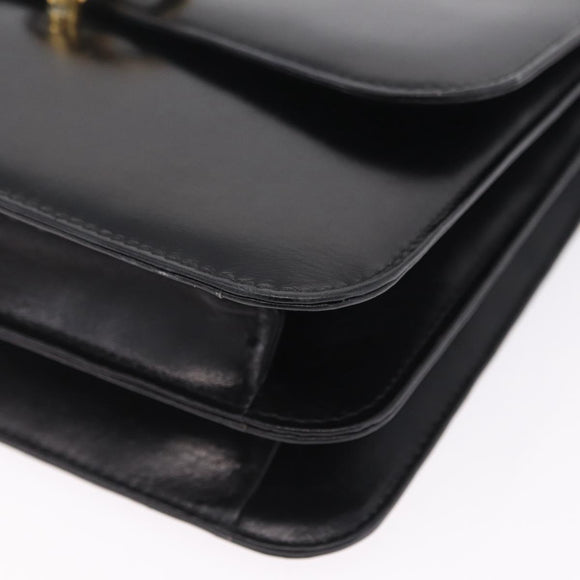 GUCCI Interlocking Shoulder Bag Leather Black Gold Auth ka6844