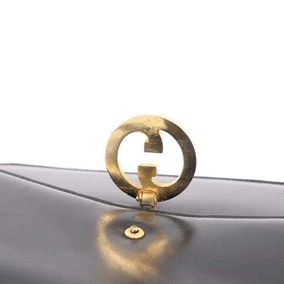 GUCCI Interlocking Shoulder Bag Leather Black Gold Auth ka6844