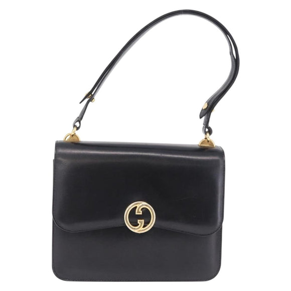 GUCCI Interlocking Shoulder Bag Leather Black Gold Auth ka6844