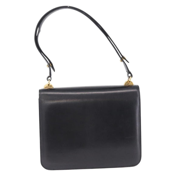 GUCCI Interlocking Shoulder Bag Leather Black Gold Auth ka6844