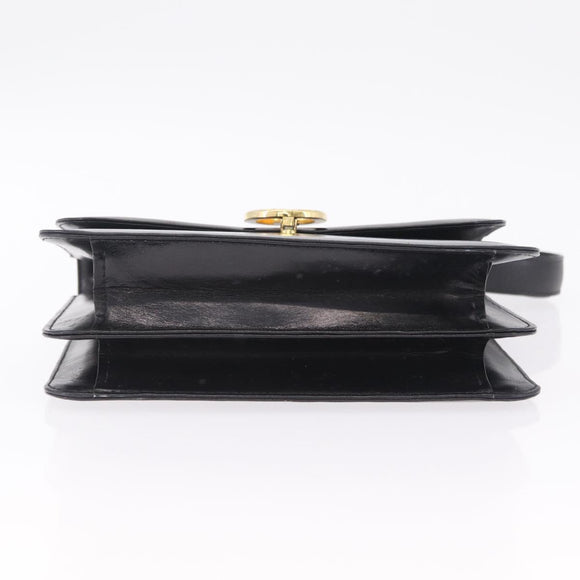 GUCCI Interlocking Shoulder Bag Leather Black Gold Auth ka6844