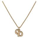 Christian Dior Rhinestone Necklace metal Gold Tone Auth ka6848-1