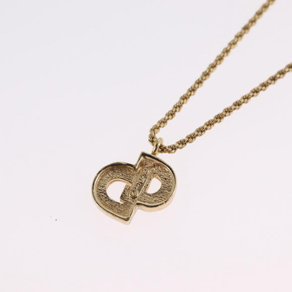 Christian Dior Rhinestone Necklace metal Gold Tone Auth ka6848