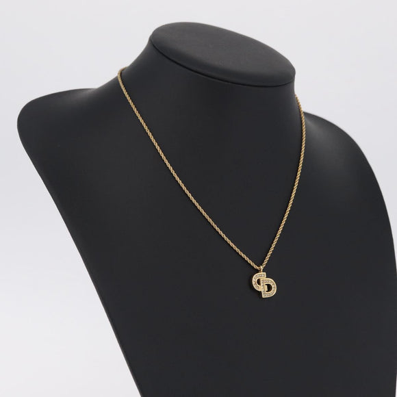 Christian Dior Rhinestone Necklace metal Gold Tone Auth ka6848
