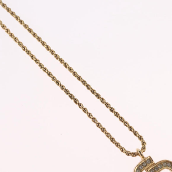 Christian Dior Rhinestone Necklace metal Gold Tone Auth ka6848