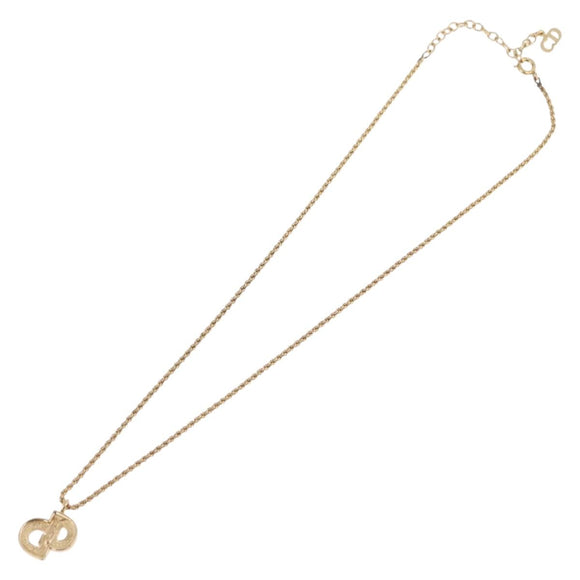 Christian Dior Rhinestone Necklace metal Gold Tone Auth ka6848