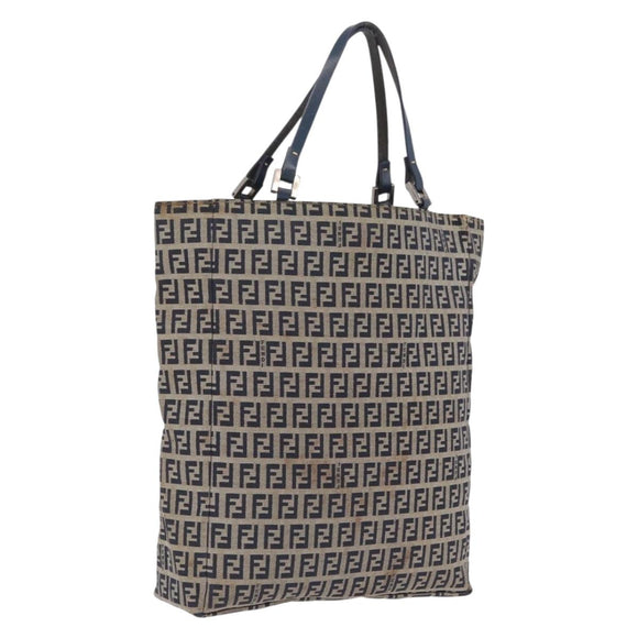 FENDI Zucchino Tote Bag Navy Silver Auth ka6858