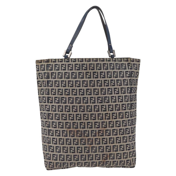 FENDI Zucchino Tote Bag Navy Silver Auth ka6858