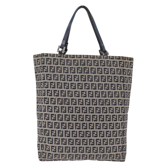 FENDI Zucchino Tote Bag Navy Silver Auth ka6858