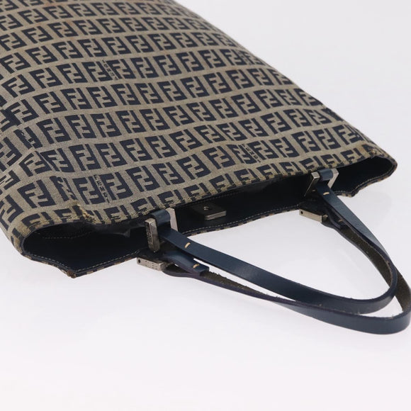 FENDI Zucchino Tote Bag Navy Silver Auth ka6858