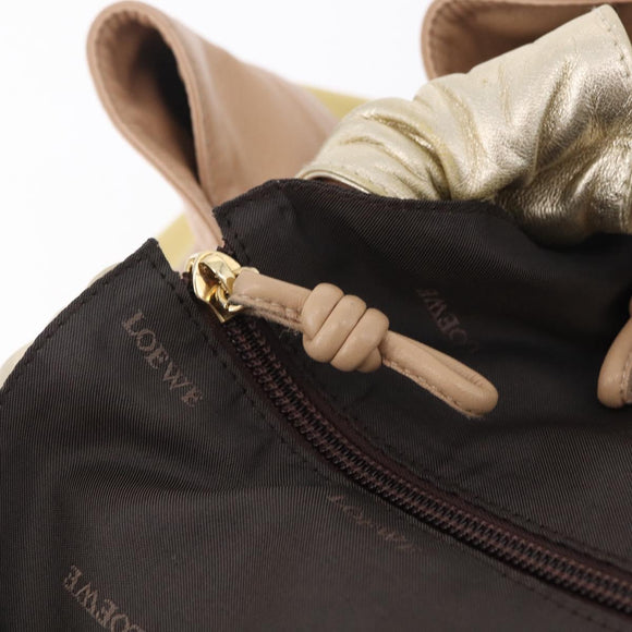 LOEWE Nappa Aire Anagram Hand Bag Leather Yellow Gold Auth ka6859