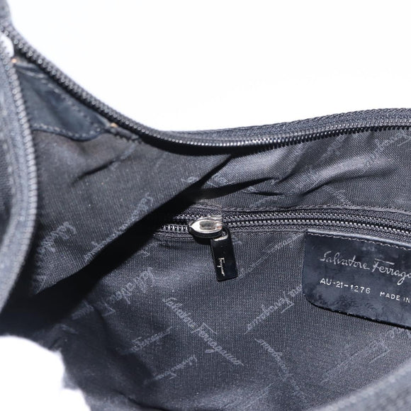 Salvatore Ferragamo Vala Shoulder Bag Nylon Black Silver Auth ka686