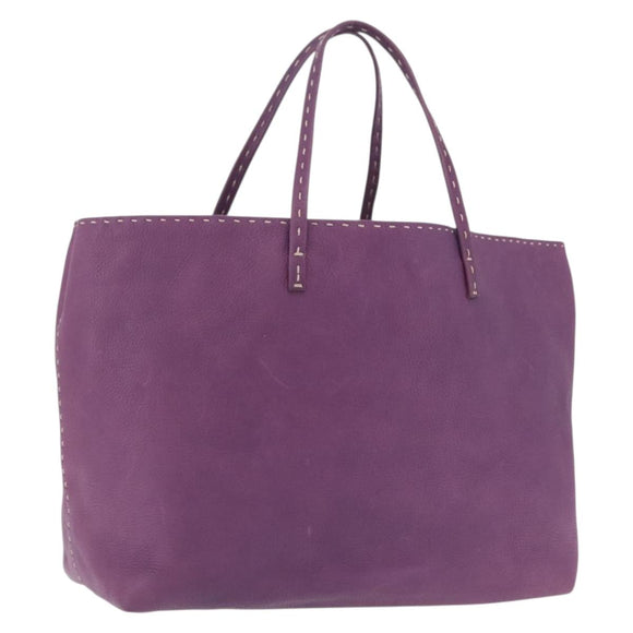 FENDI Celeria Tote Bag Leather Purple Silver Auth ka6860
