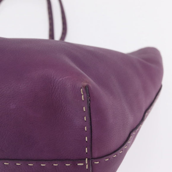 FENDI Celeria Tote Bag Leather Purple Silver Auth ka6860