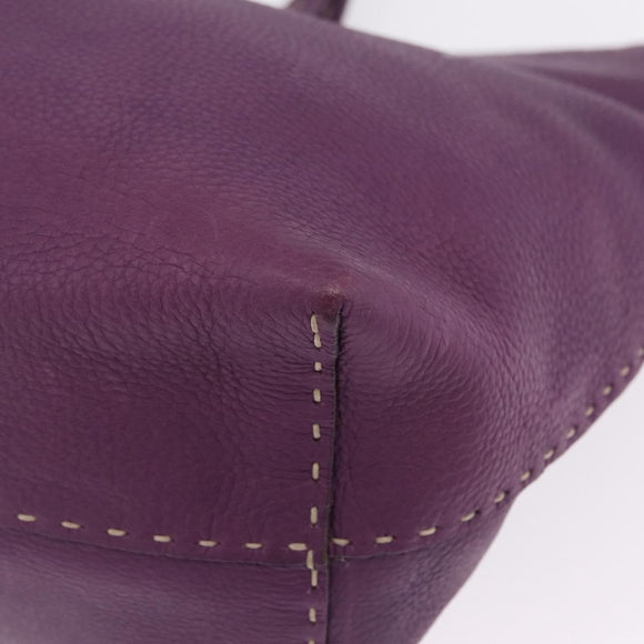 FENDI Celeria Tote Bag Leather Purple Silver Auth ka6860
