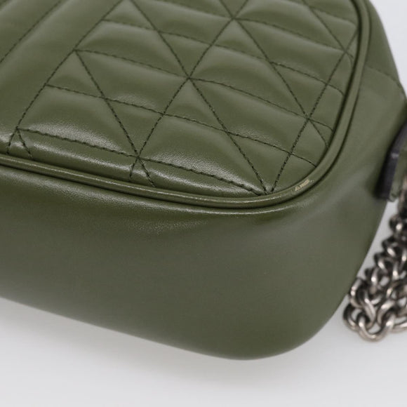 GUCCI GG Marmont Chain Shoulder Bag Leather Khaki Silver 447632 Auth ka6867V