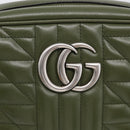 GUCCI GG Marmont Chain Shoulder Bag Leather Khaki Silver 447632 Auth ka6867V-16