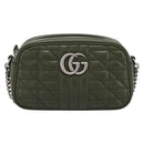 GUCCI GG Marmont Chain Shoulder Bag Leather Khaki Silver 447632 Auth ka6867V-2