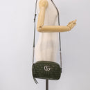 GUCCI GG Marmont Chain Shoulder Bag Leather Khaki Silver 447632 Auth ka6867V-23