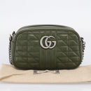 GUCCI GG Marmont Chain Shoulder Bag Leather Khaki Silver 447632 Auth ka6867V-24