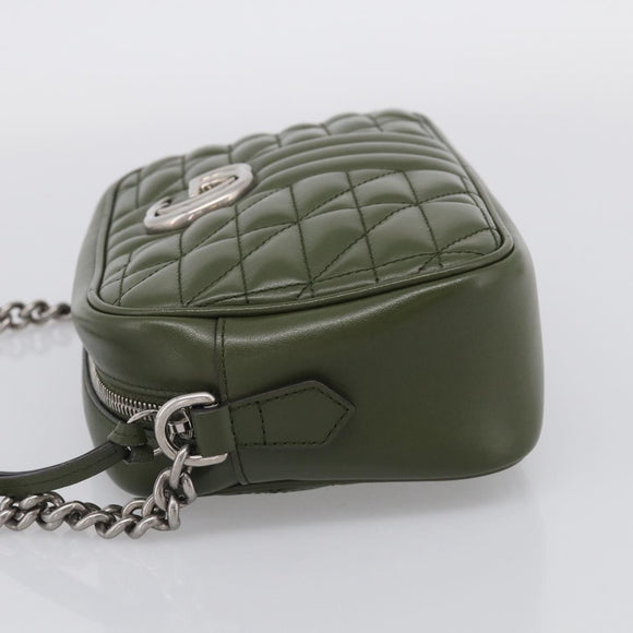 GUCCI GG Marmont Chain Shoulder Bag Leather Khaki Silver 447632 Auth ka6867V