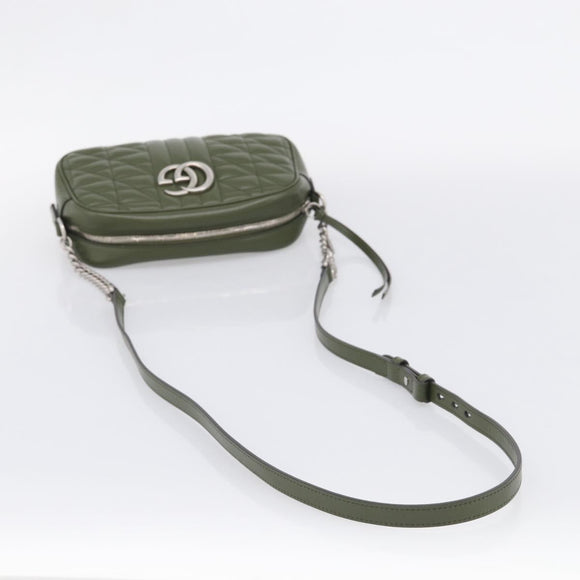 GUCCI GG Marmont Chain Shoulder Bag Leather Khaki Silver 447632 Auth ka6867V