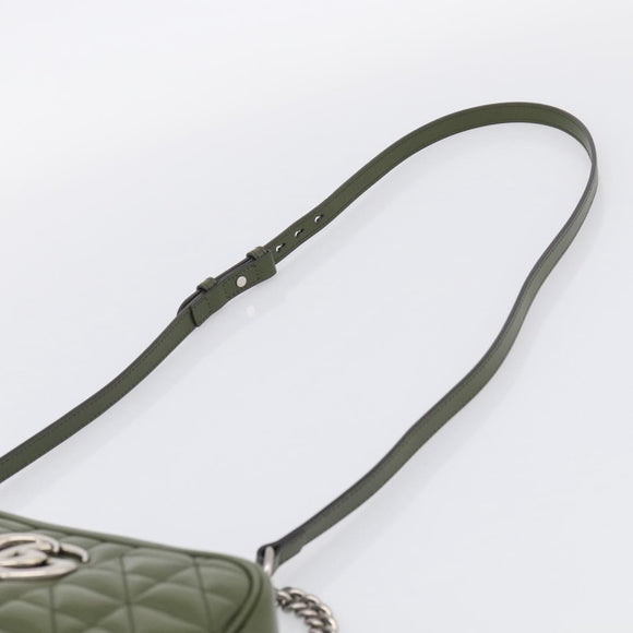 GUCCI GG Marmont Chain Shoulder Bag Leather Khaki Silver 447632 Auth ka6867V