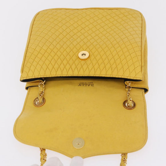 Bally Chain Shoulder Bag Leather Yellow Gold Auth ka6868
