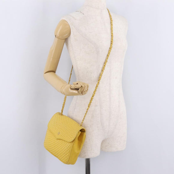 Bally Chain Shoulder Bag Leather Yellow Gold Auth ka6868