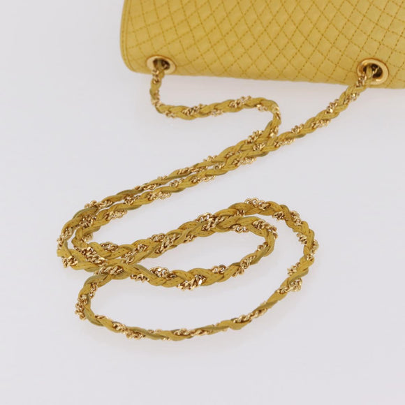 Bally Chain Shoulder Bag Leather Yellow Gold Auth ka6868