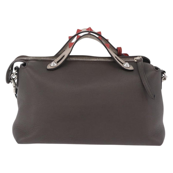 FENDI By The Way Shoulder Bag Leather Beige Silver Auth ka6871A
