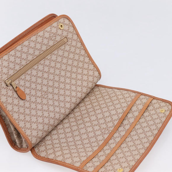 CELINE Macadam Canvas Clutch Bag PVC Beige Gold Auth ka6872