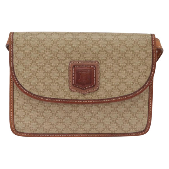 CELINE Macadam Canvas Shoulder Bag PVC Beige Gold Auth ka6873