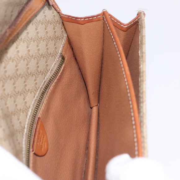 CELINE Macadam Canvas Shoulder Bag PVC Beige Gold Auth ka6873