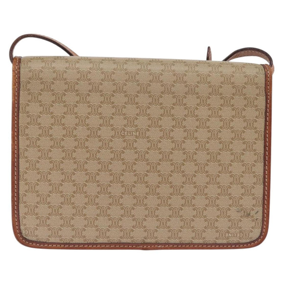 CELINE Macadam Canvas Shoulder Bag PVC Beige Gold Auth ka6873