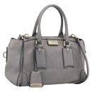 BURBERRY Hand Bag Leather 2way Gray Gold Auth ka6879-1