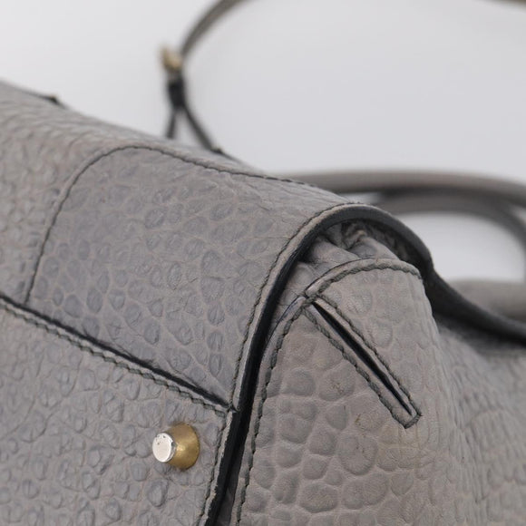 BURBERRY Hand Bag Leather 2way Gray Gold Auth ka6879