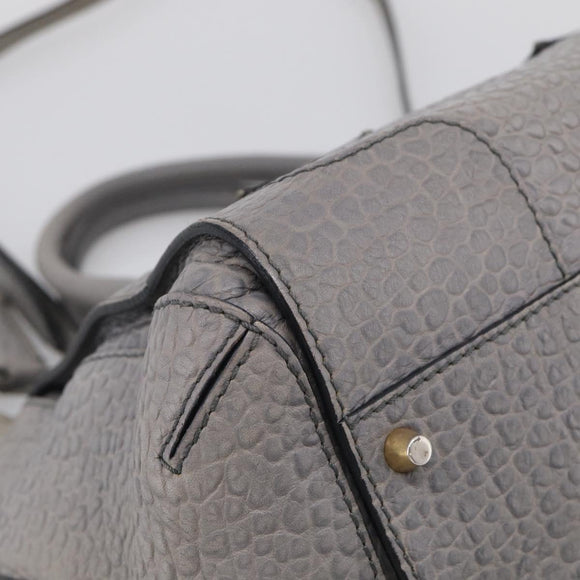 BURBERRY Hand Bag Leather 2way Gray Gold Auth ka6879