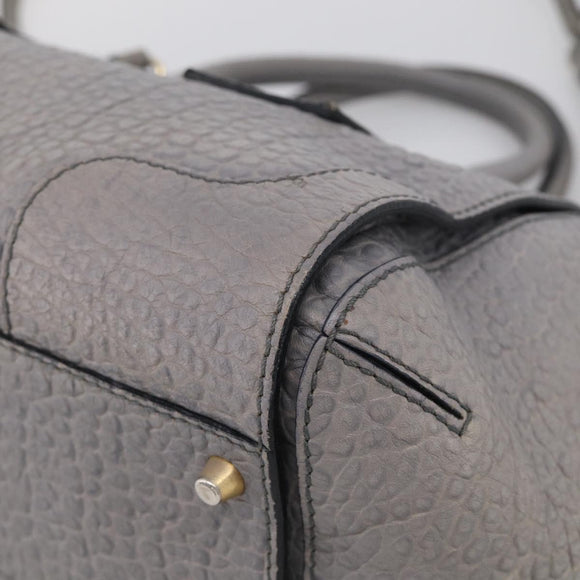 BURBERRY Hand Bag Leather 2way Gray Gold Auth ka6879