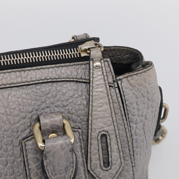 BURBERRY Hand Bag Leather 2way Gray Gold Auth ka6879