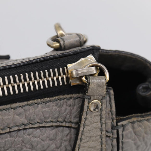 BURBERRY Hand Bag Leather 2way Gray Gold Auth ka6879