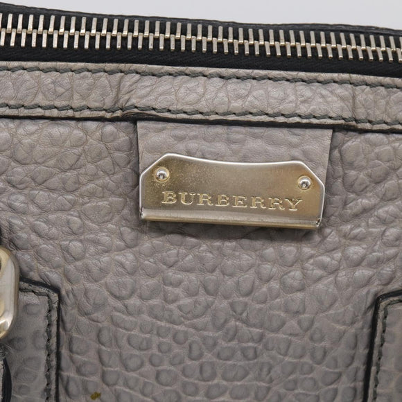 BURBERRY Hand Bag Leather 2way Gray Gold Auth ka6879