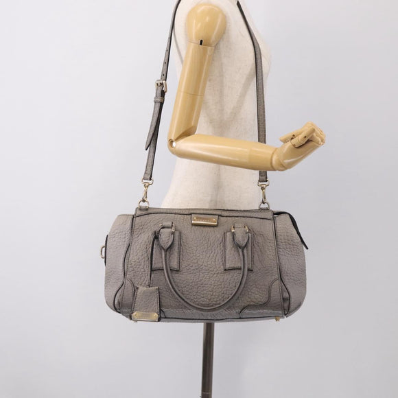 BURBERRY Hand Bag Leather 2way Gray Gold Auth ka6879