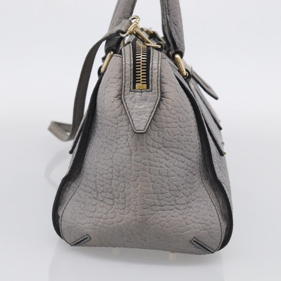 BURBERRY Hand Bag Leather 2way Gray Gold Auth ka6879