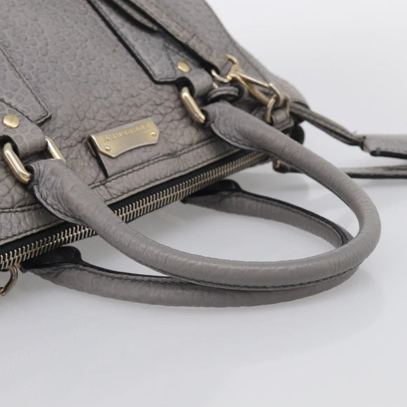 BURBERRY Hand Bag Leather 2way Gray Gold Auth ka6879