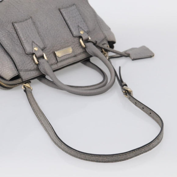 BURBERRY Hand Bag Leather 2way Gray Gold Auth ka6879