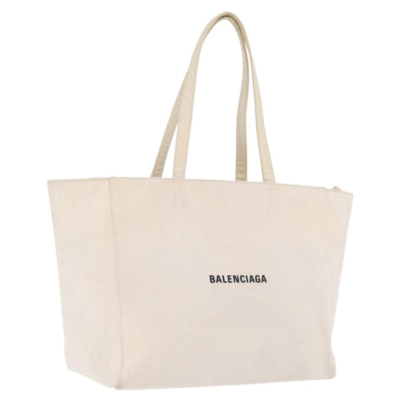 Balenciaga Everyday East West Tote Bag Canvas White Silver 618284 Auth ka6882