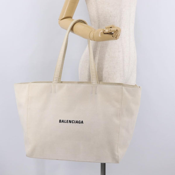 Balenciaga Everyday East West Tote Bag Canvas White Silver 618284 Auth ka6882