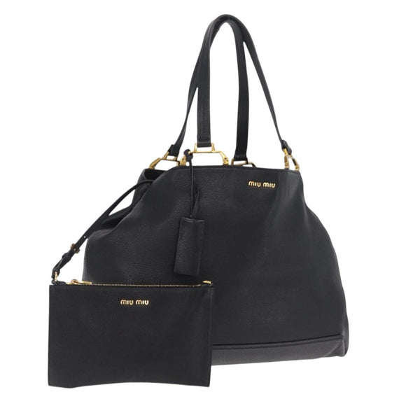 Miu Miu Tote Bag Leather Black Gold Auth ka6883V
